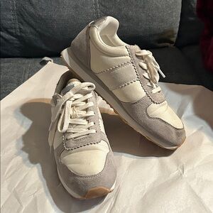 J. Crew Metallic Silver and Cream Sneakers